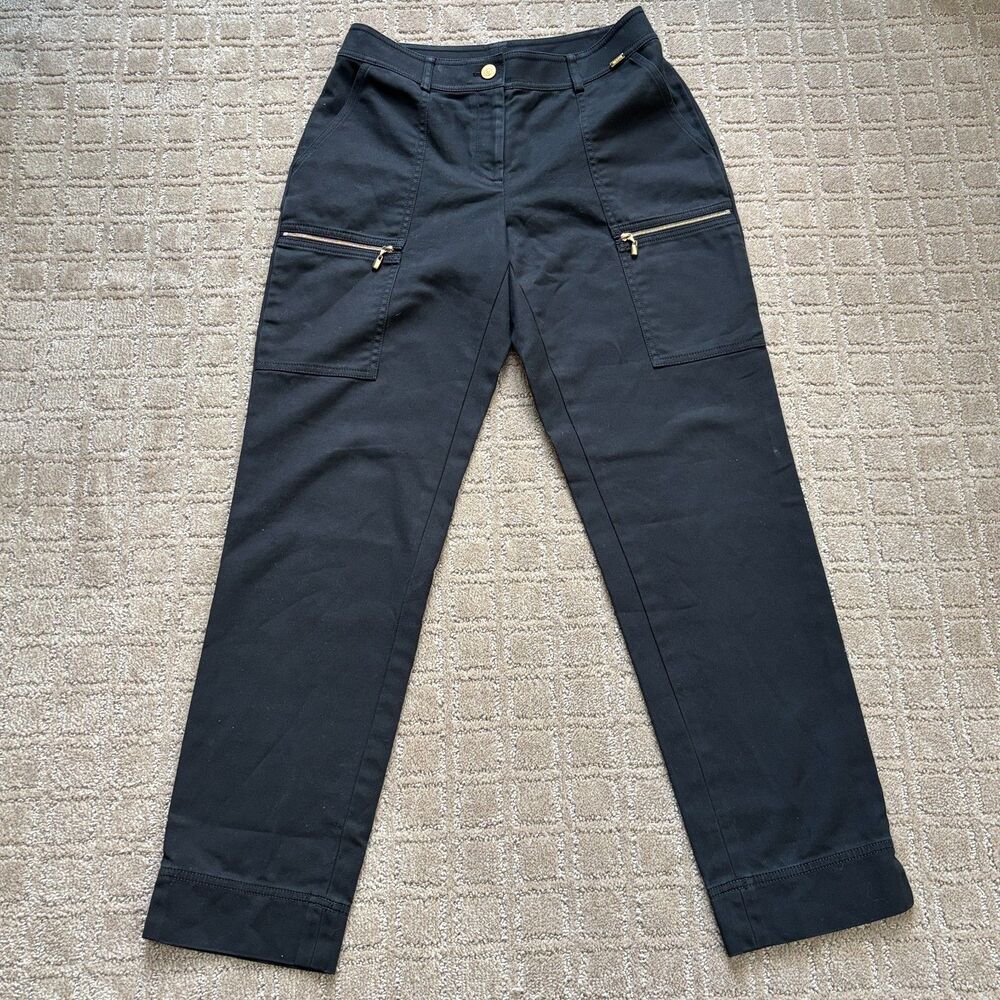 St John Cargo Pants Womens 2 Black Zipper Front Modern Yellow Label Designer